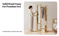 Standing Coat Rack with Mirror Wooden Clothes Stand Storage Organizer Garment Rack Combination with Shelves and Hooks Space-saving Function Suitable for Renters Adults Entryway Bedroom Apartment