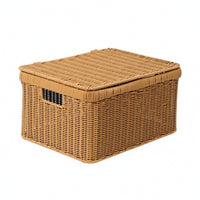 Storage Basket with Lid Rattan-Style Storage Box with Lid Low-Profile Woven Box for Closet