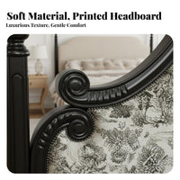 French Country Design Bed Sturdy Construction Black Carved Wood Bed No Box Spring Needed Antique Wooden Headboard for Couples, Newlyweds