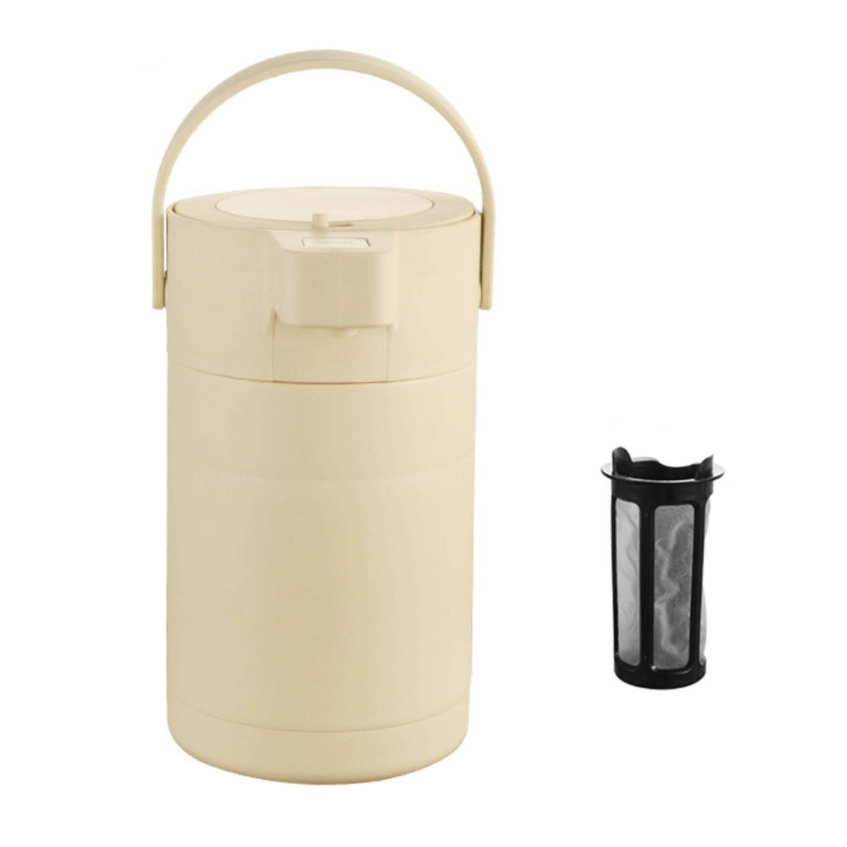 Insulated Beverage Dispenser with Pump Top Push-Button Carafe Large Capacity Dispenser with Strainer for Tea Drinkers, Hosts