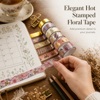 Washi Tape Set with Gold Foil, Fresh Floral and Bow Patterns