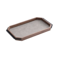 Walnut Serving Platter with Leather Inset Classic Octagonal Wooden Tray Modern Luxury for Coffee Table