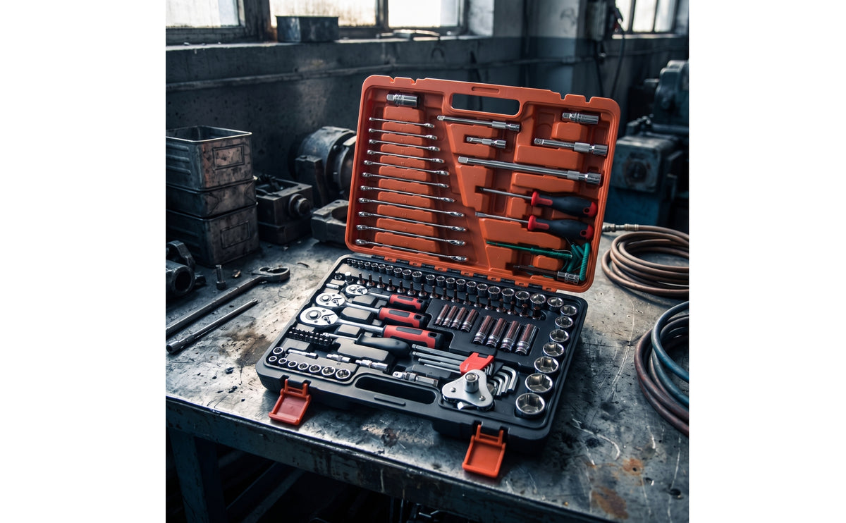 121 Pieces Organized Automotive Tool Set with Case Portable Car Repair Tool Kit Long-Lasting Socket Wrench Set with Case Polished for Mechanics, Garage, Roadside Emergency
