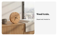 Battery Operated Beech Wood Table Clock Hand Polished Round Wooden Alarm Clock Easy to Set for Light Sleepers, Students, Bedroom, Bookshelf