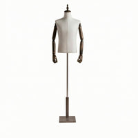 Textile-Covered Male Mannequin Torso Wooden Base Male Torso Mannequin Freestanding Standing Display Prop for Shop Window
