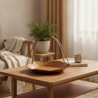 Bamboo Woven Basket Tray Handmade Bamboo Tray with Handle Rustic for Hosts