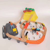 Electric Toy Train Track Playset Interlocking Wooden Train Set Elevated Allall-Inclusive for Children, Toddlers, Preschoolers, Playroom, Classroom, Daycare