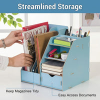 Desk Storage Organizer with Drawers, 3 Tier Wood Bookshelf for Office Workers, Wooden Desktop Shelves for Study Room, Pure Black