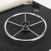 Boat Steering Wheel with Turning Knob Polished Finish Stainless Steel Steering Wheel Finger Grips for Pontoon