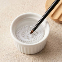 Ceramic Brush Washer with Steel Mesh Ribbed Brush Cleaning Cup with Lid Space-Saving for Painting