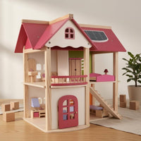 Wooden Dollhouse Balcony Open-Frame Dollhouse Decorative Backboard Kids Toy for Children
