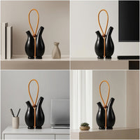 Resin Vase with Handle Sculptural Double Bottle Vase Lightweight for Living Room, Bookshelf