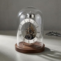 Transparent Dome Clock Gear Detail Walnut Base Clock Mechanical Style Home Decor