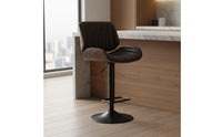 Ergonomic Backrest Upholstered Wood Back Bar Stool Stable Wide Base Adjustable Swivel Bar Stool