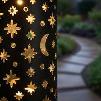 Waterproof Star and Moon Pattern Projection Light Wrought Iron Solar Projection Lantern Auto On/deactivated Decorative Solar Lawn Lamp for Patio, Walkway