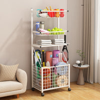 Sports Gear Organizer Storage Unit Carbon Steel Rolling Sports Rack Three-Tier Storage Rack Tall Ball Storage Storage Unit