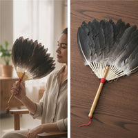 Handmade Goose Feather Fan Black Feather Fan Elegant Vintage for Dancers, Photoshoots, Weddings