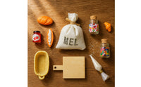 10 Pieces Assembled Miniature Baking Prop Set Cloth Drawstring Sack Dollhouse Bakery Prop Set Glass Bottles Miniature Kitchen Props Cork Stoppers