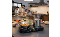 High Power Double Burner Electric Cooktop Independent Temperature Control Double Burner Hot Plate Non-Slip Feet for Office, Small Apartment