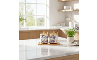 2 Pieces Nordic Design Blue Floral Seasoning Jar Set with Spoon Ceramic Seasoning Jars Elegant Seasoning Container for Kitchen Countertop, Dining Table, Cooking