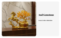 Gold Ingot Base Horse and Wealth Tree Statue Meaningful Gift Golden Wealth Horse Figurine Intricately Detailed for Business Owners, Office