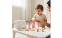 Quilted Toy Makeup Bag Set Compact Pretend Cosmetic Set Patterned Textile Cosmetic Pouch Portable for Children