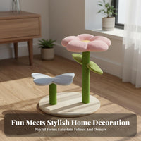 Floral and Toadstool Feline Tree Multitier Design Toadstool Feline Playhouse Snug Private Nook Condo Pet Furniture for Felines, Kittens, Indoors
