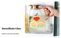 Heat Resistant Hammered Glass Pitcher Easy to Clean Refrigerator Water Jug with Lid Wide Mouth for Homeowners, Kitchen, Dining Table, Office
