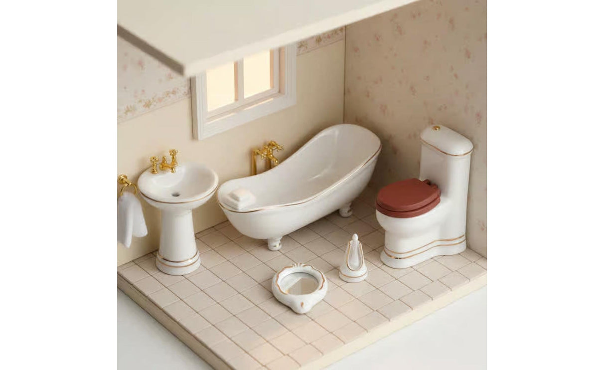 5 Pieces 1:12 Scale Washroom Set Realistic Design Dollhouse Washroom Set No Assembly Required for Collectors, Hobbyists, Model House, Diorama