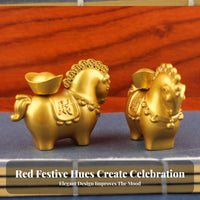 Prosperity Symbol Horse with Gold Ingot Ornament Rotating Feature Wealth Horse Figurine Detailed Craftsmanship for Desk, Office, Entryway