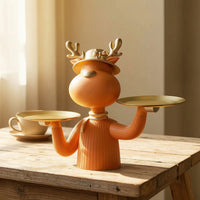 Gold-Accented Deer Figurine with Trays Modern Animal Storage Ornament Small Deer Statue with Tray Cute for Entryway