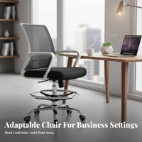 Ergonomic Backrest Drafting Chair with Foot Loop 360-Degree Swivel Adjustable Mesh Chair with Footloop Rolling Casters Office Furniture Support for Receptionists, Architects, Professionals, Bar Counter, Reception Desk, Art Studio, Workshop