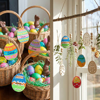 10pcs Wooden Easter Egg Ornaments Ready to Paint Unfinished Easter Egg Ornament Designs DIY Craft for Children, Crafters, Adults DIY Crafting Ornaments