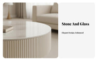 2 Pieces Creamy Aesthetic Round tuck-awaying Table Set Light Luxury design Drum Coffee Table Set Minimalist Design Household Furniture High-Low Combination for Apartment Dwellers, Interior Designers, Living Room, Small Spaces, Lounge Area, Home Office
