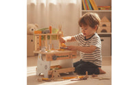 Toy Workbench with Tools Child-Centered Wooden Play Workbench Pretend Kids Tool Bench for Young Children, Playroom