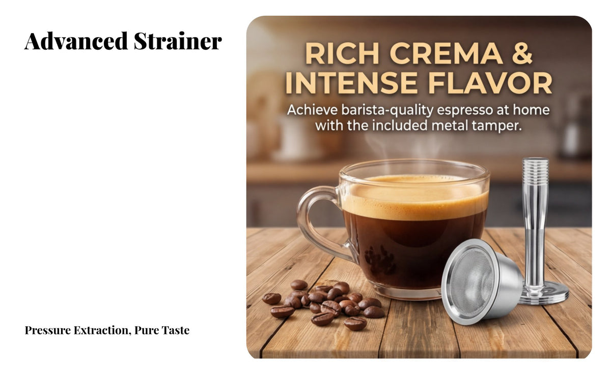 Reusable Coffee Capsules for Dolce Gusto - Stainless Steel Refillable Pods with Tamper Compatible with Piccolo XSMini Me, Genio 2, Lumio - Eco-Friendly Metal Filter for Rich Crema Espresso