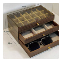 Large Capacity Walnut Wood Grain Jewelry Case Dust-Proof 3-Drawer Jewelry Chest Removable Dividers Multi-Compartment Storage Case Soft Velvet Lining for Women, Bedroom, Vanity, Dresser