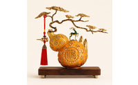 Wood Base Ornament Arched Top Gourd Desktop Decor Feng Shui Decoration