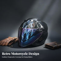 Retro Double Lens Design Vintage Shell Guarding Headwear for Men, Adults, Daily Commuting, Long-Distance Riding, Outdoor