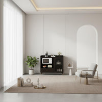 Multifunctional Modern Sideboard Cabinet Scratch Resistant Kitchen Buffet with Storage Fluted Glass Doors Coffee Bar Cabinet Sintered Stone Top for Dining Room