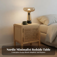 Two-Tier Bedside Table Nordic Design Rattan Nightstand Sturdy Construction Rattan Bedside Cabinet for Homeowners, Adults, Small Areas, Entryway, Home