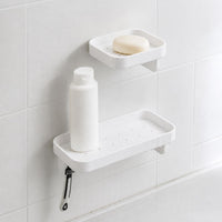 Wall-Mounted Punch-Free Bathroom Organizer with Toothbrush Holder and Liquid Soap Dispenser