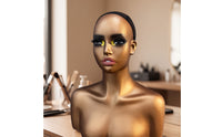 Realistic Mannequin Head with Shoulders Bald Mannequin Head with Shoulders Bronze Hairpiece Display Stand for Jewelers, Cosplayers