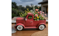 Uncovered Bed Vintage Pickup Planter Red Painted Truck-Shaped Planter for Display