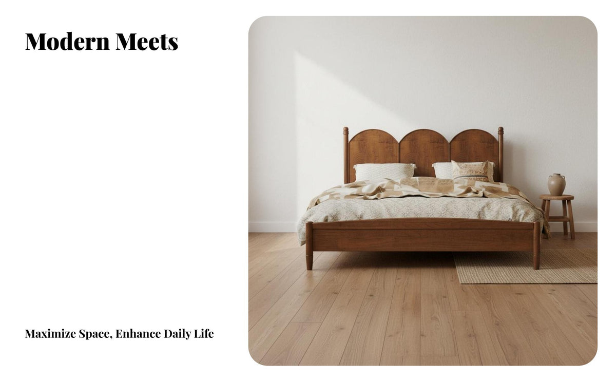 French Design Wooden Bed Modern Design Solid Wood Bed Quiet and Stable Bedroom Furniture for Couples, Homeowners, Guesthouse, Guest Room, Apartment