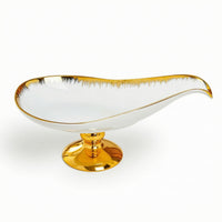 Gold-Plated Ceramic Pedestal Bowl White Ceramic Bowl with Pedestal Elegant Stylish for Hosts