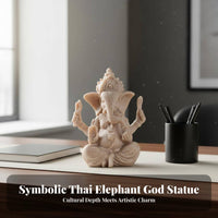 Stone-Textured Finish Deity Sculpture Thai Design Hindu Elephant God Figurine Small Hindu Deity Decoration Good Luck Symbol