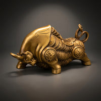 Bull Figurine Bronze-Colored Astrological Ornament Compact Bull Statue for Office Desk
