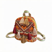 Decorative Tassels Ethnic-Style Backpack Zigzag Trim Boho Backpack Structured Shape