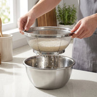Rice Washing Basket and Kitchen Colander Set, Stainless Steel Mesh Basket with Handles, Rice Strainer and Vegetable Washing Basket for Rinsing